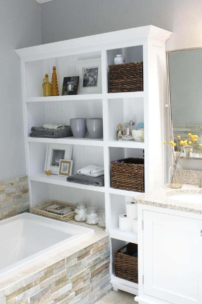 Huge Shelves - best small bathroom remodel storage ideas