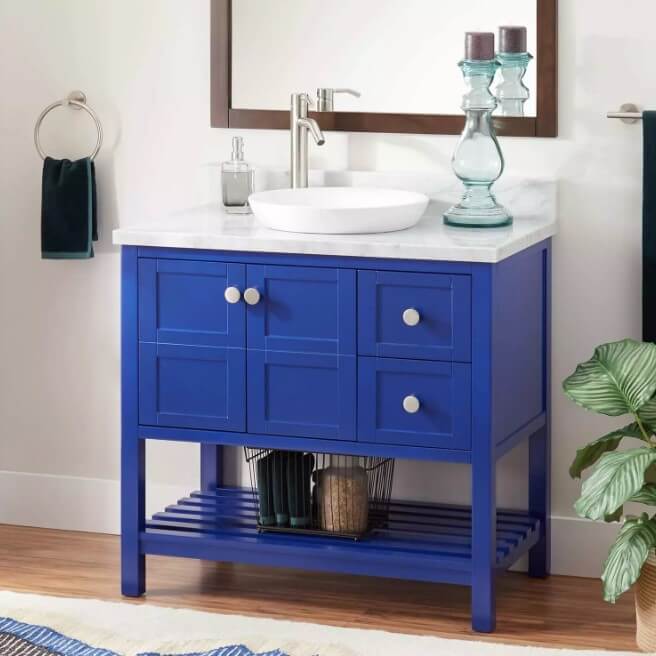 blue 36 semi left bathroom vanity cabinet sapphire
