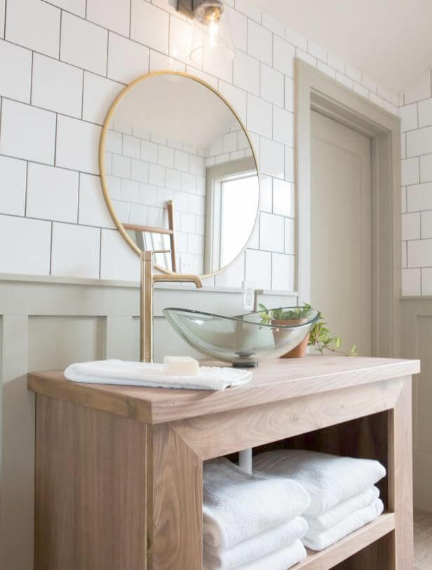 Stunning Greige Vanity with Vessel Sink