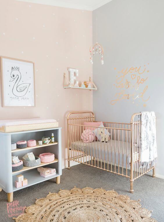 pink and gold nursery decor