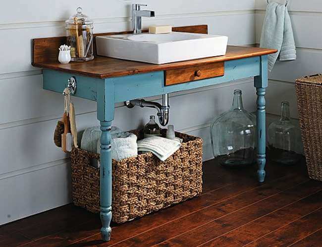 Life-changing upcycled bathroom vanity from desk