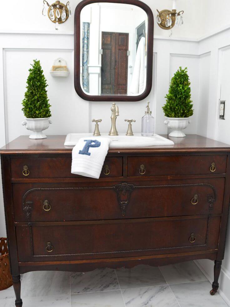 Brown Vintage Dresser Bathroom Vanity