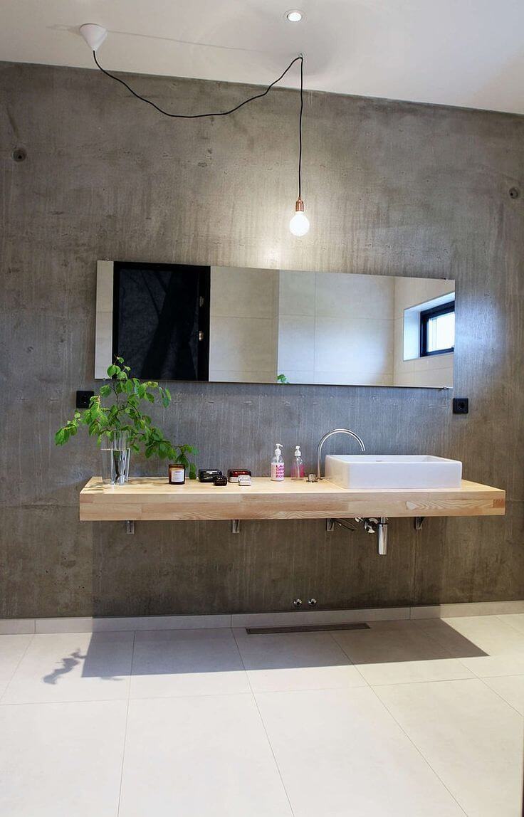 Fantastic concrete Bathroom with Wood Vanity