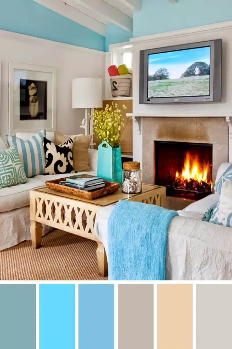 sky blue & gray living room color