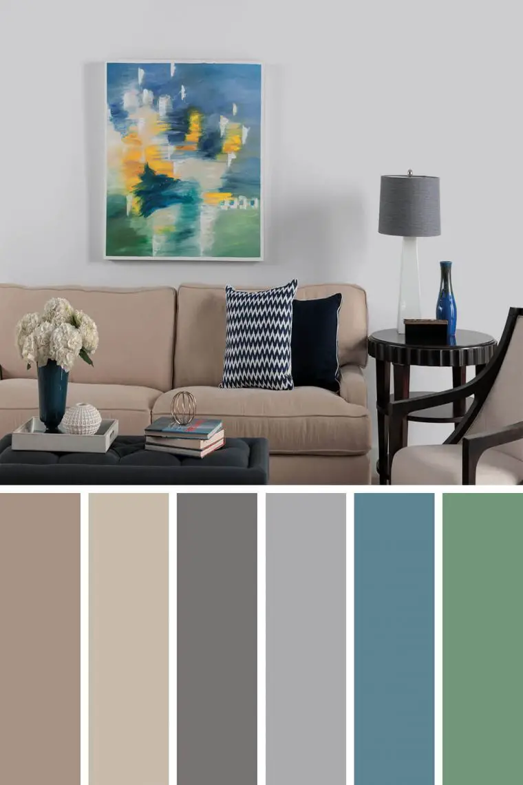 gray living room with brown couch