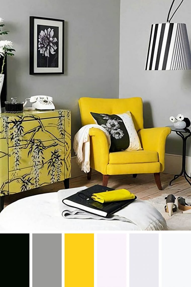 Yellow couch living room