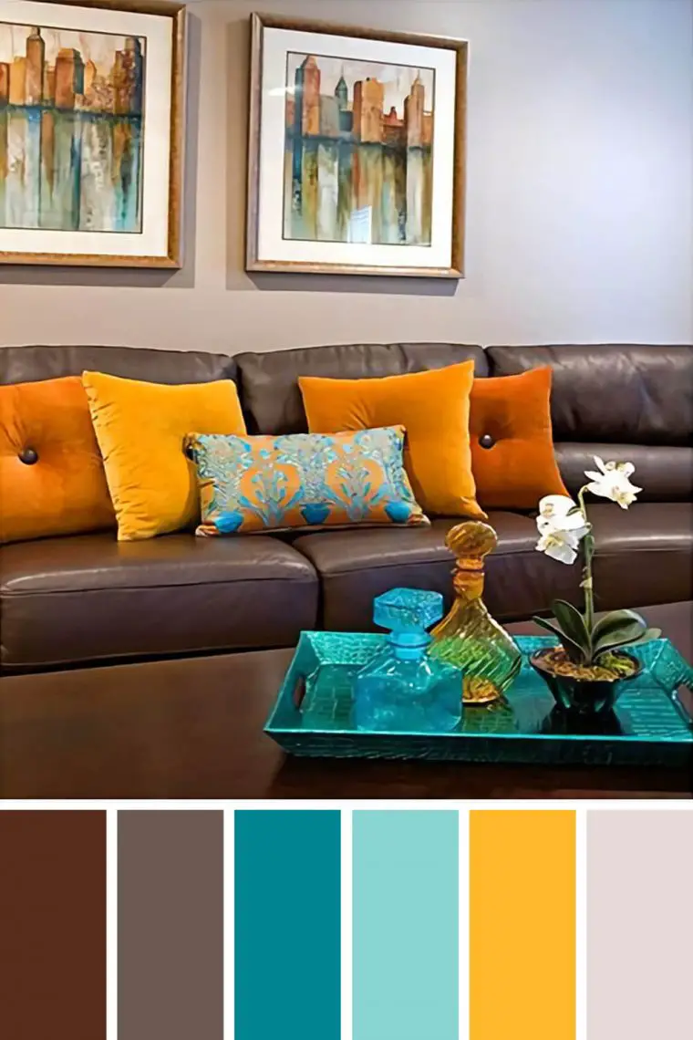 living room color schemes with brown couch