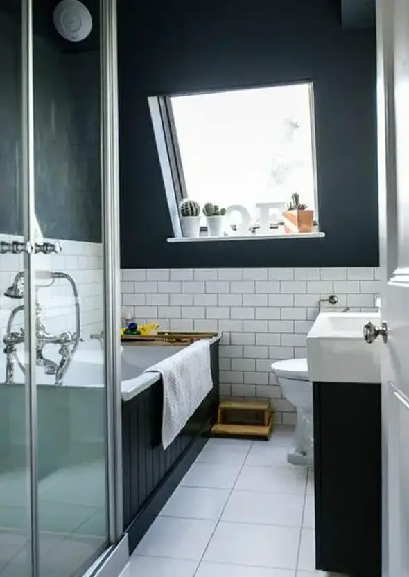 Midnight Blue and White Bathroom