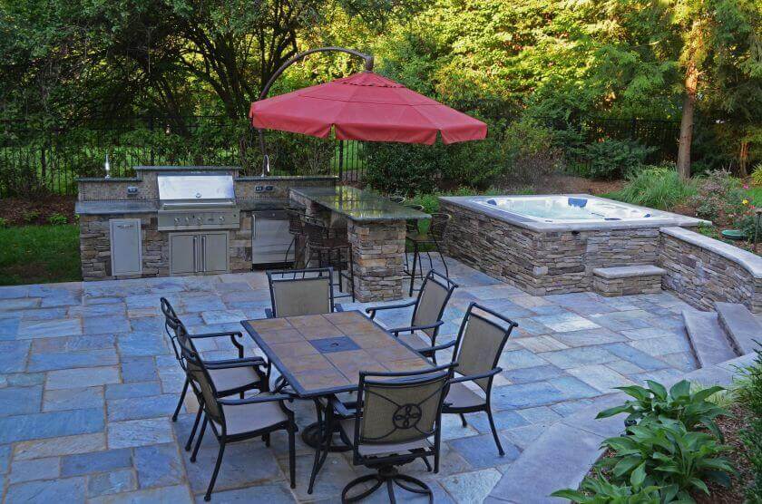 backyard patio with hot tub