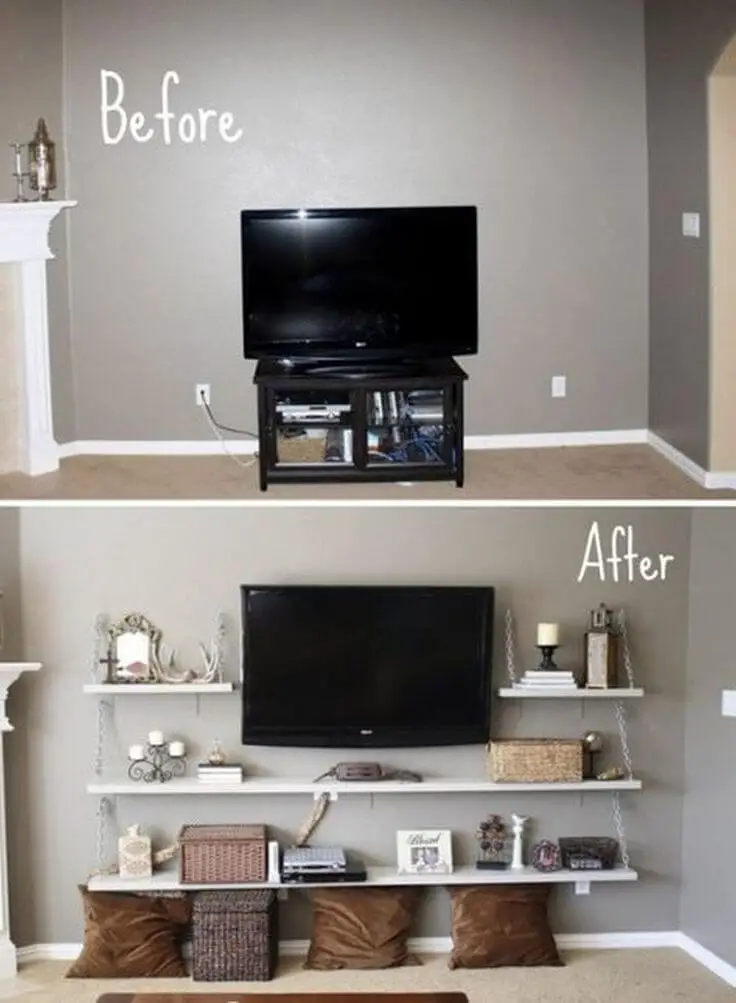 Open Shelving and Wall Mounted TV