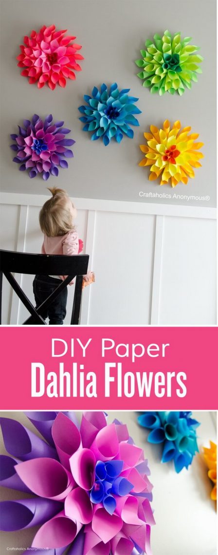 Rainbow Paper Dahlia Flowers DIY Home Decor Ideas