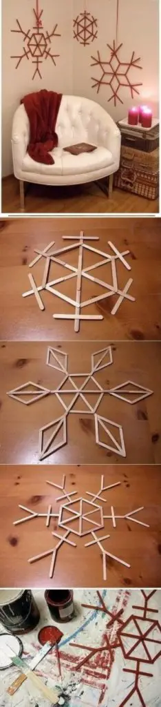 Popsicle Stick Snowflakes DIY Home Decor Ideas