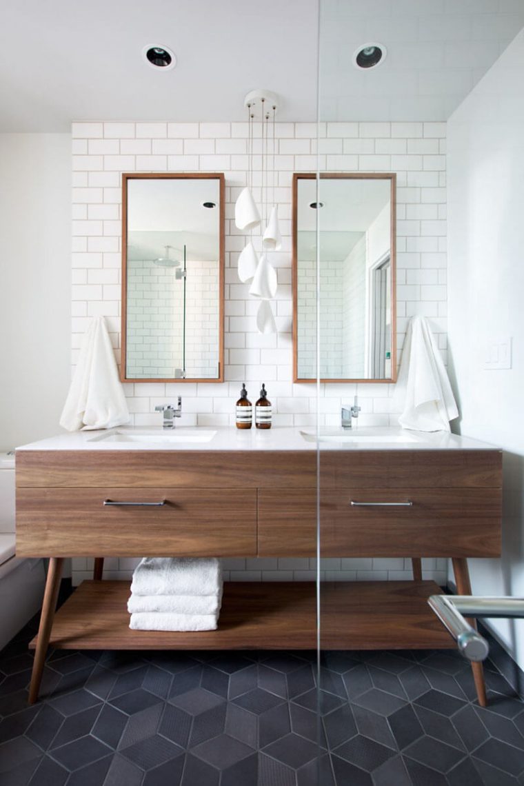 Striking Hexagonal Floor rectangular bathroom mirrors