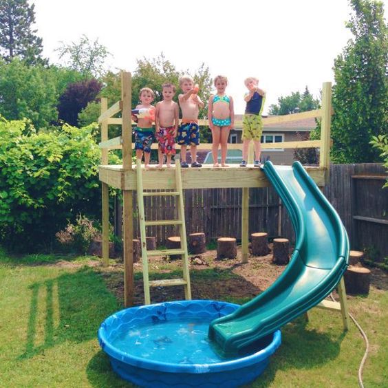 Backyard pool with slide for kids