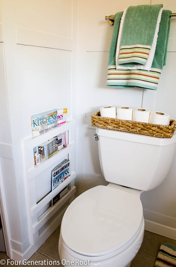 magazine rack for rustic bathroom