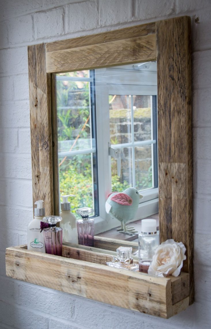 rustic wooden bathroom mirror