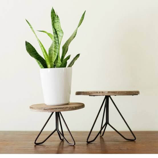 wood and metal mixed plant stand