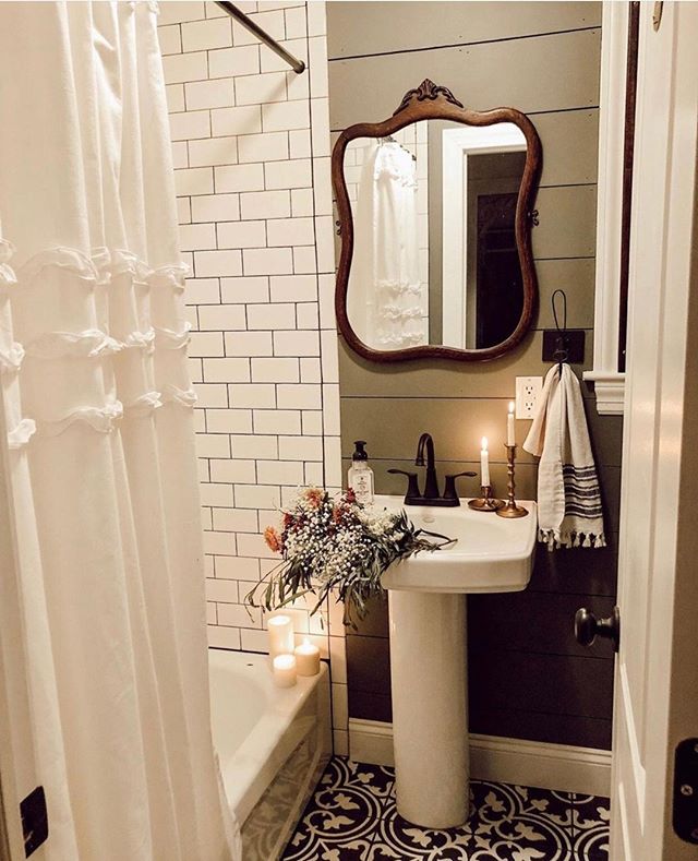 tiny rustic modern bathroom mirror and vanity