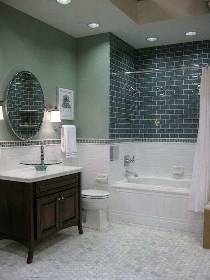 gray and green bathroom 