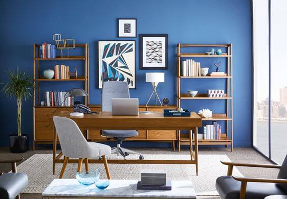 Mid Century Modern Blue Home Office for Increase Productivity