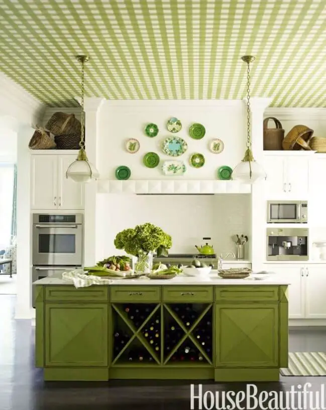 Green white statement kitchen Ceiling