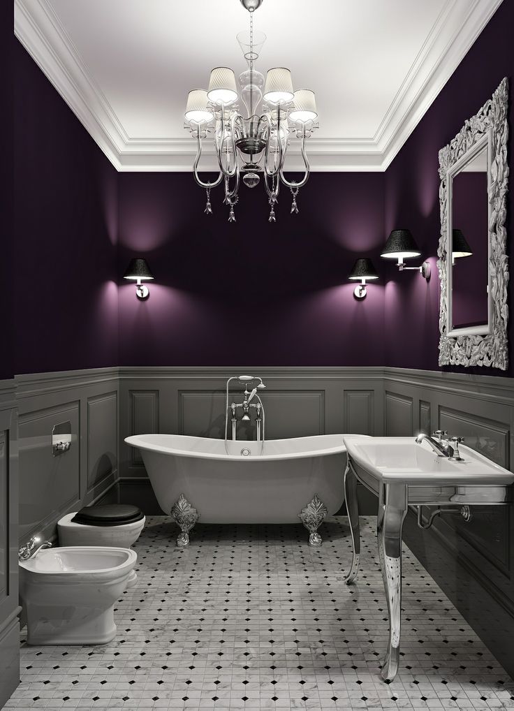 Breathtaking gray and purple bathroom