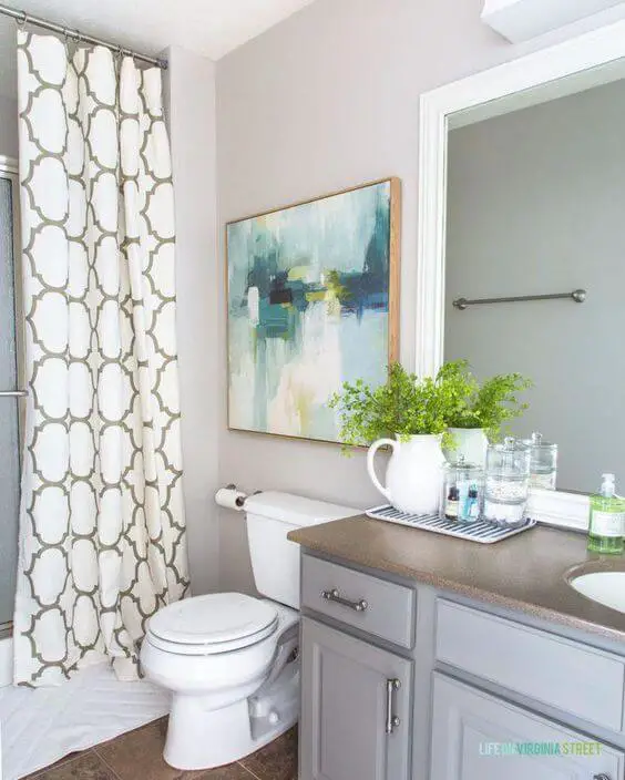 Gray Bathroom with Simple Curtain