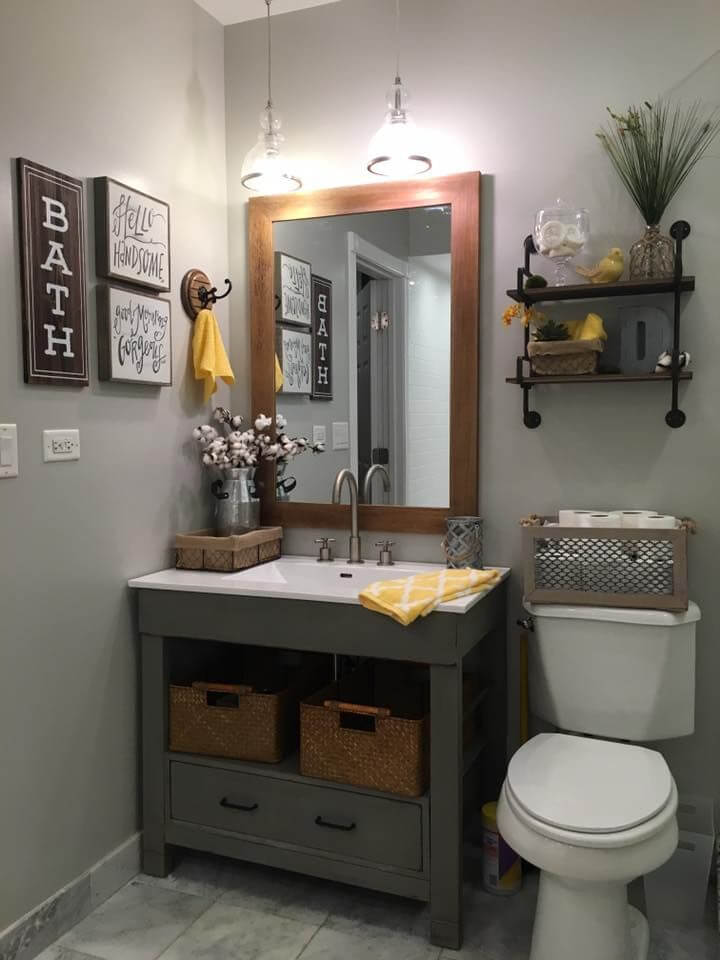 Extraordinary farmhouse bathroom with Wall Stencil 