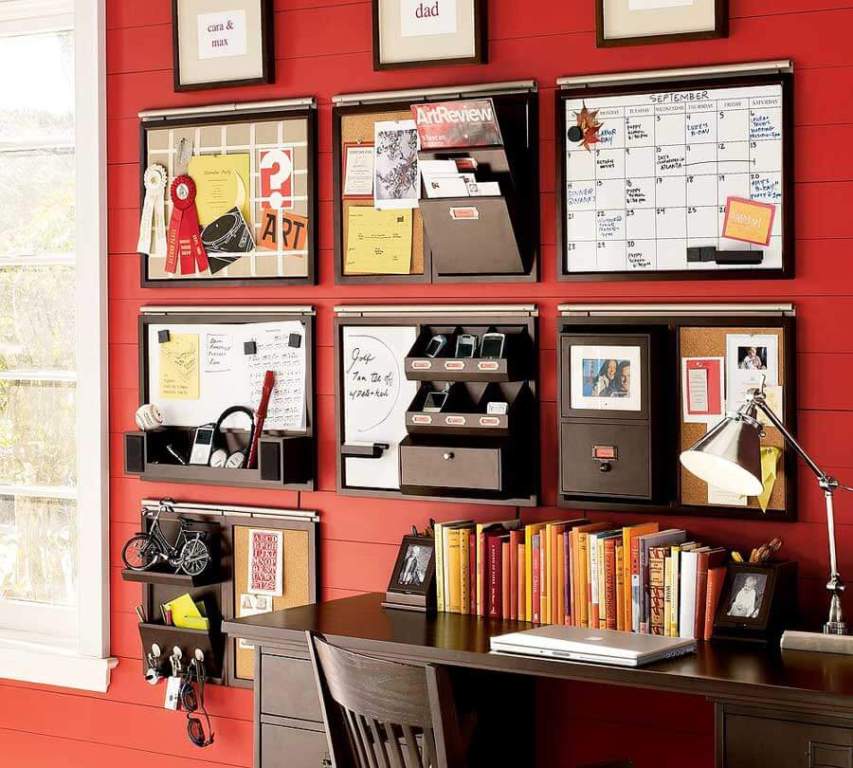 Red home office with organizers