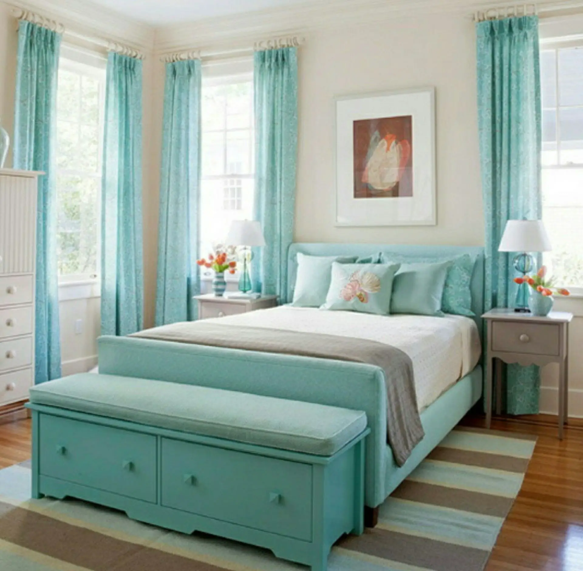 Turquoise and Gray Bedroom