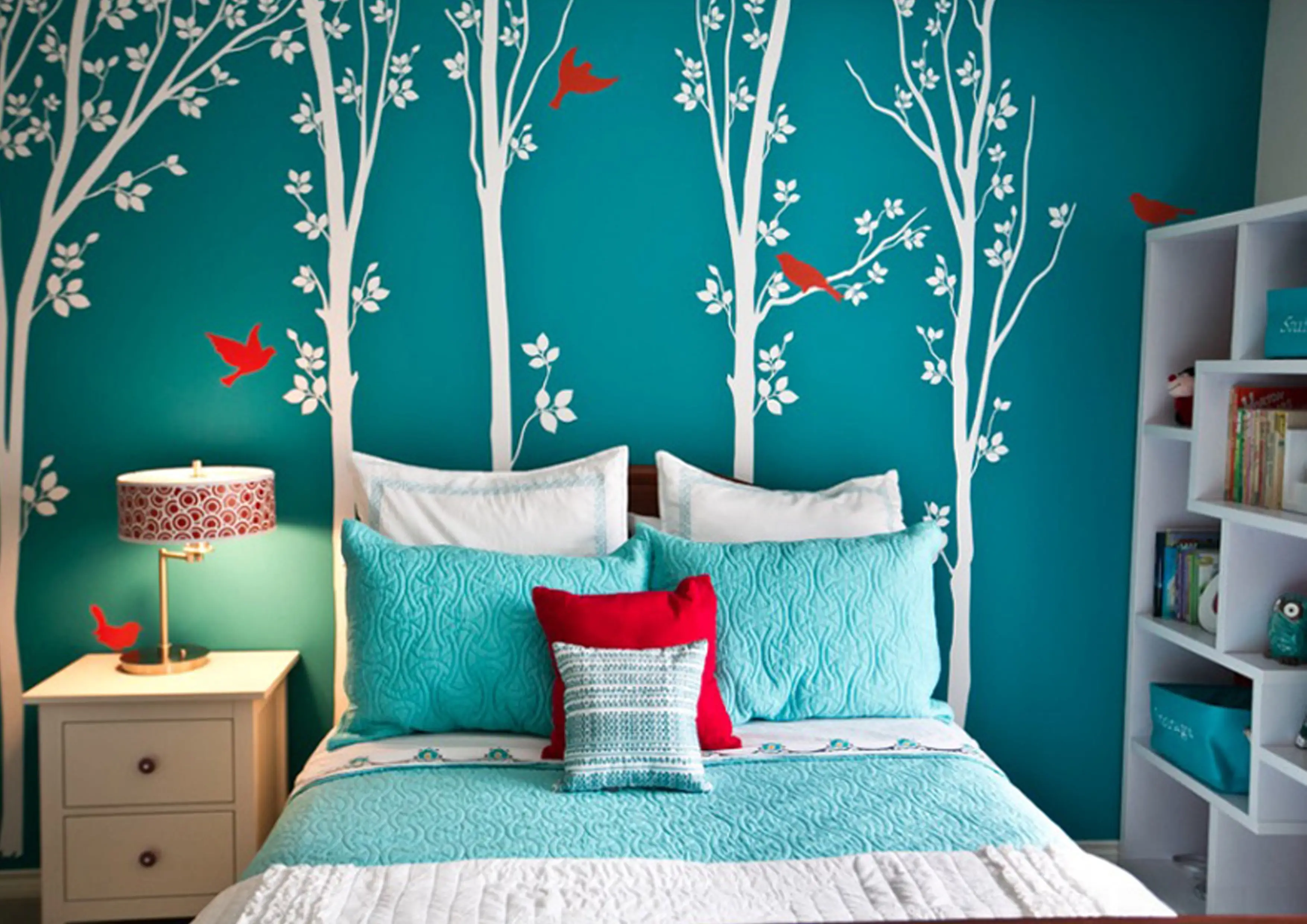 Red and Turquoise Bedroom