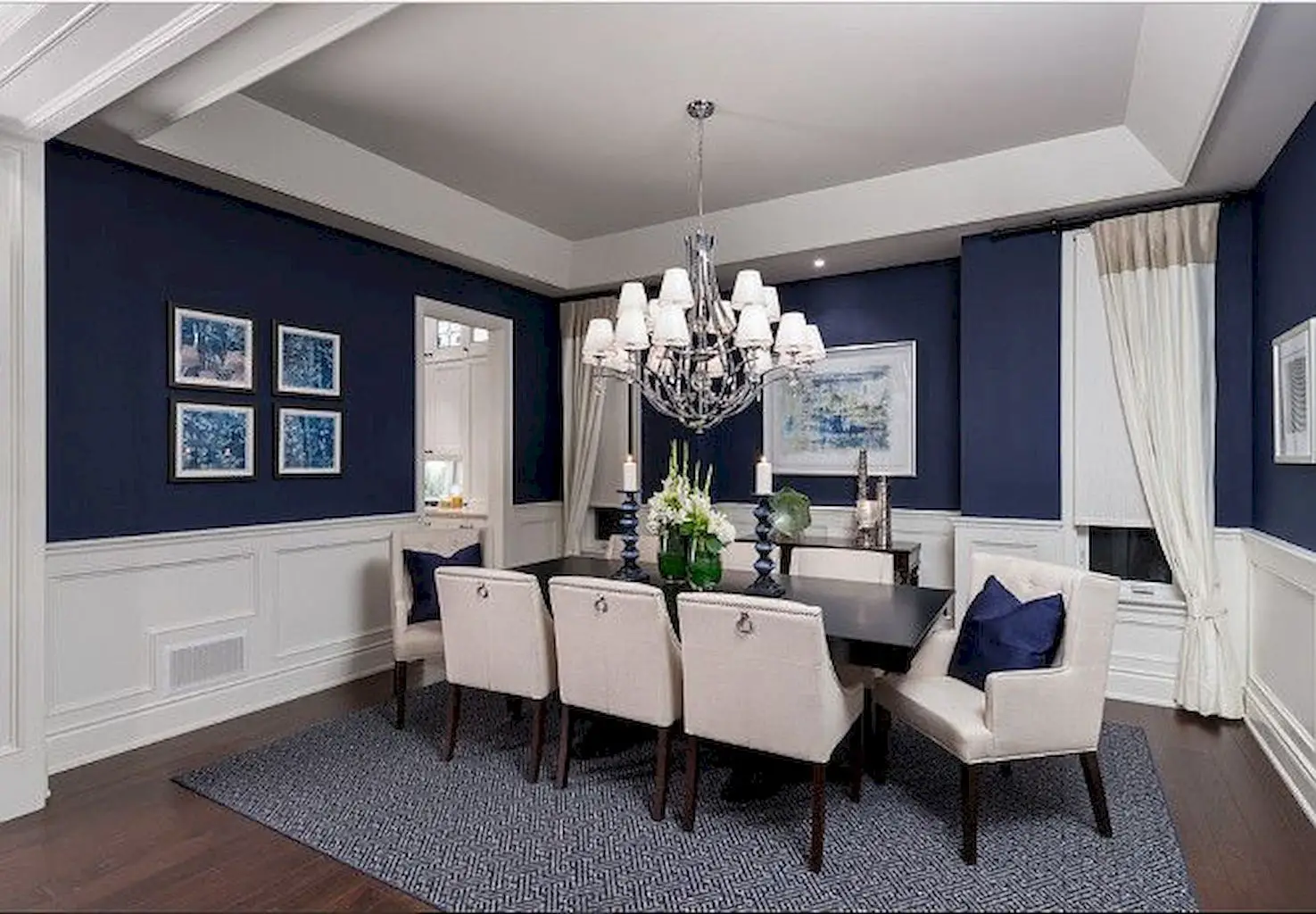 navy painted wall living room ideas