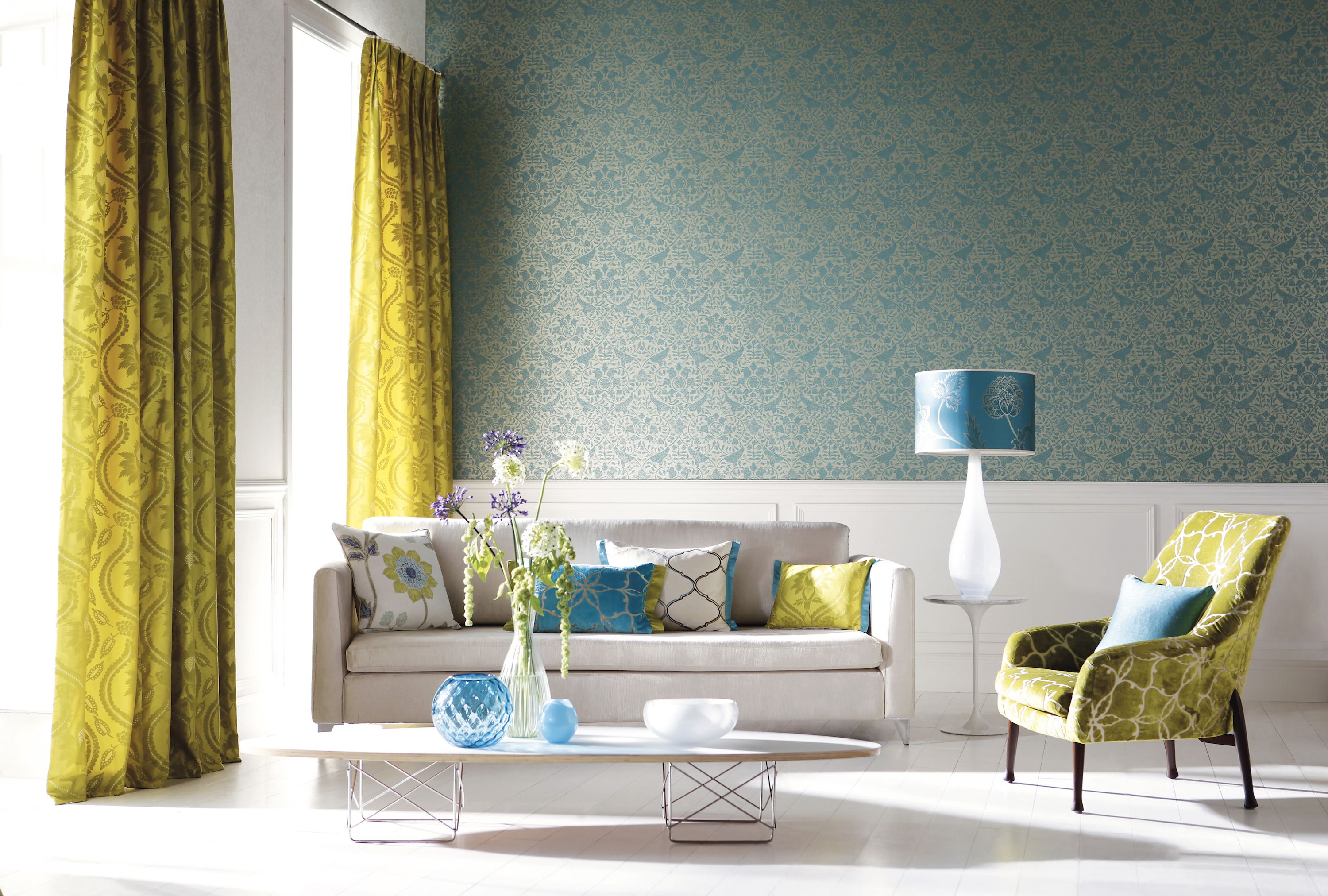 Turquoise Living Room Wallpaper