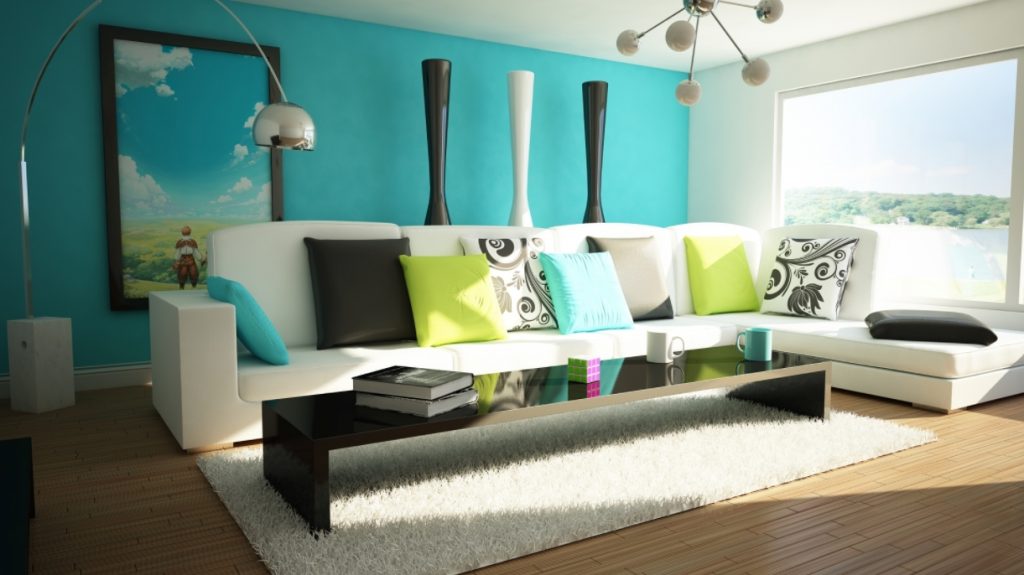 Contemporary Turquoise Living Room