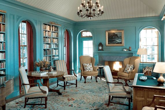 Classic White and Turquoise Living Room