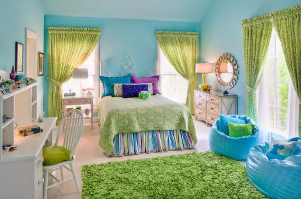 Turquoise and Green Bedroom
