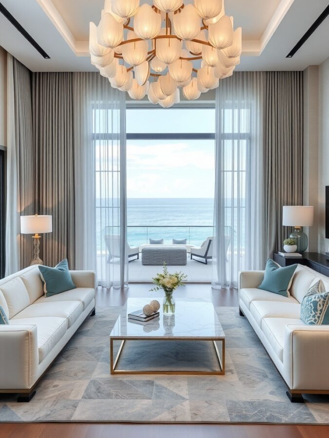 High End Coastal Living Room: Luxury Meets the Sea