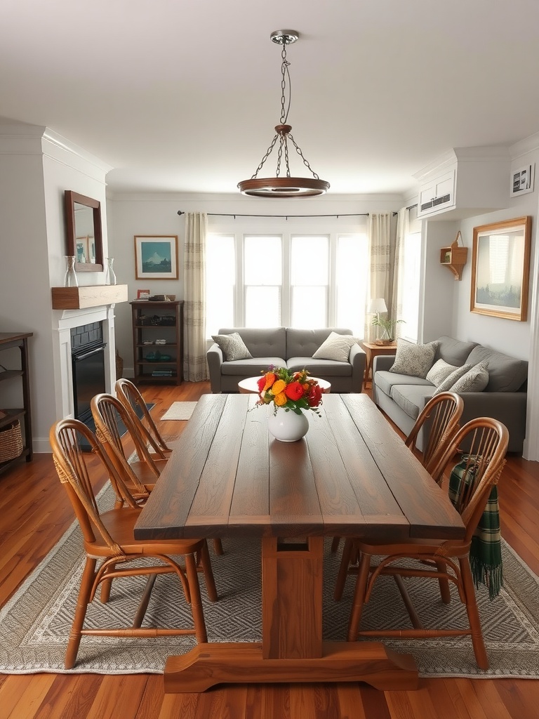 Cozy family room with a wooden dining table and comfortable seating area